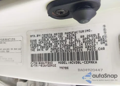 2002 Toyota Camry Le из США, поврежденный, VIN 4T1BE32K02U575524